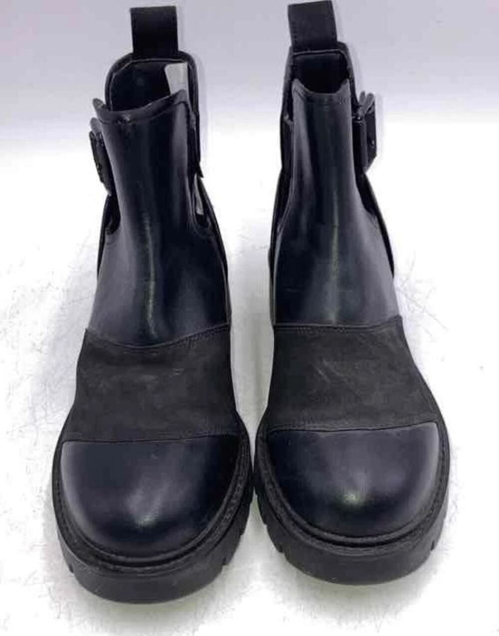 UGG Stockton Womens Black Leather Suede Buckle Combat Ankle Boots Size US 9